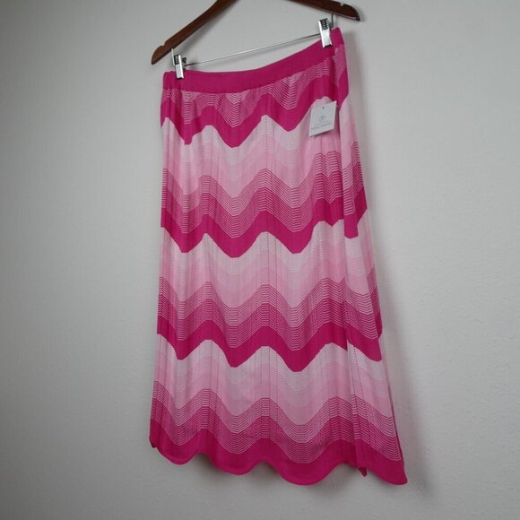 Ming Wang Midi Pencil Skirt Size L Pink Chevron Knit Scalloped Hem Lined - Picture 4 of 11